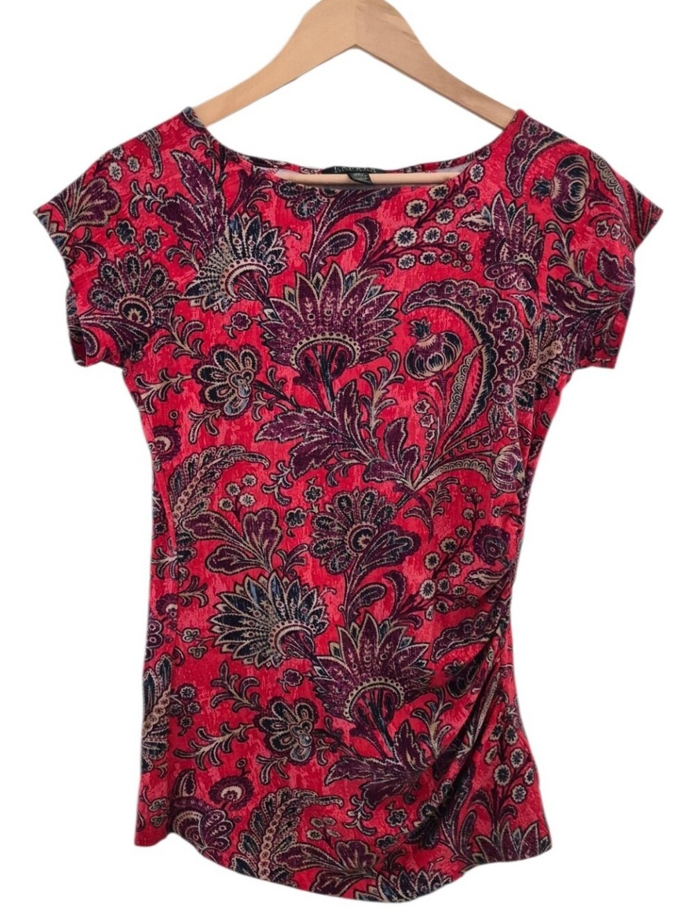 Lauren Ralph Lauren Womens Red Paisley Bohomian Floral Top Shirt Viscose Medium - Picture 3 of 7